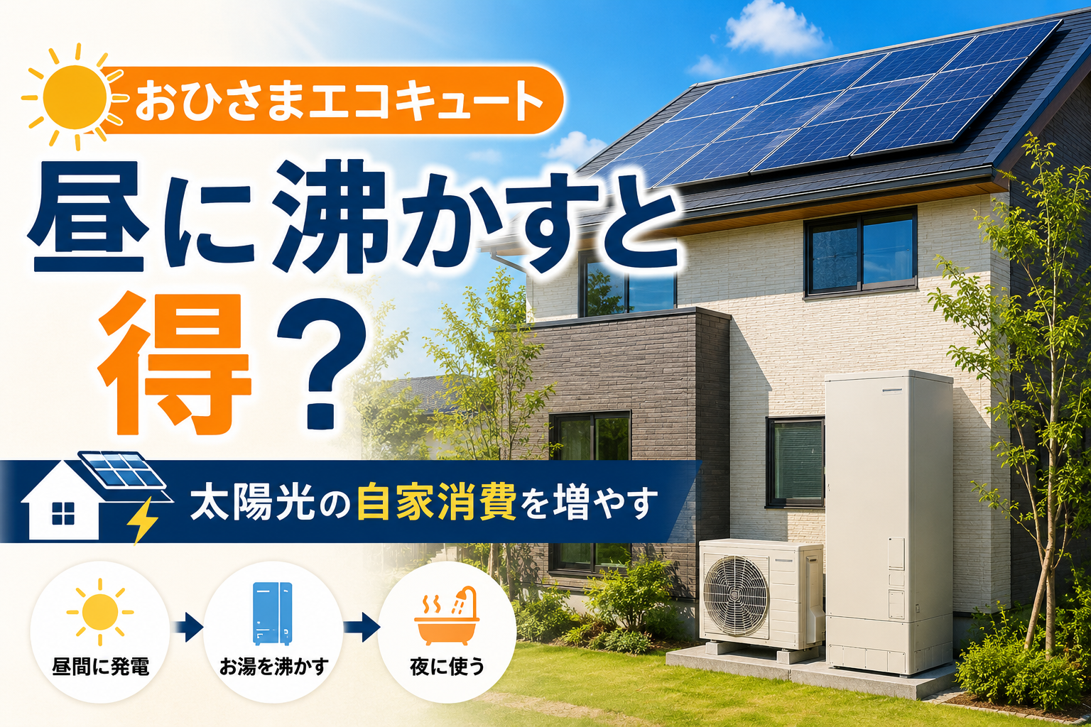 太陽光発電とおひさまエコキュートで昼間にお湯を沸かして自家消費を増やす仕組み